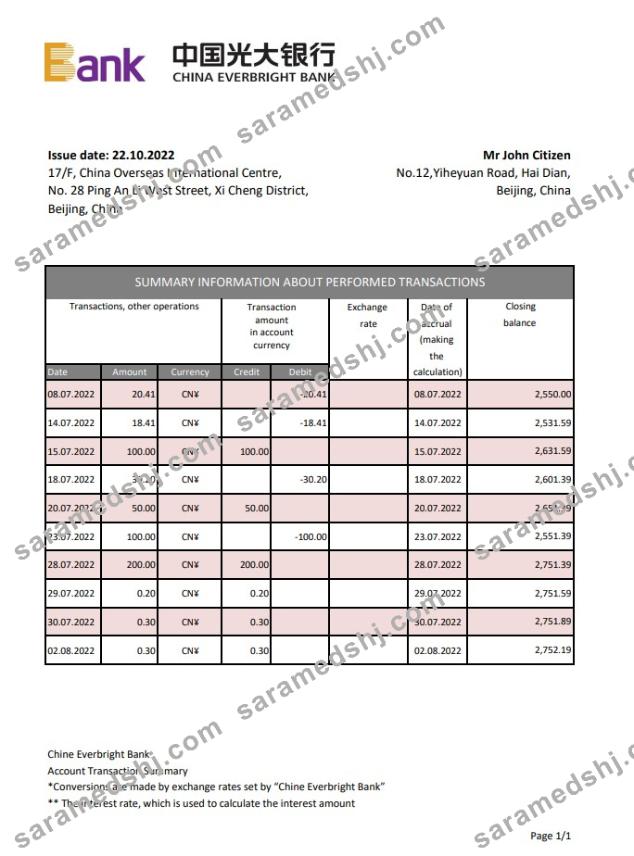 China Everbright Bank statement xls